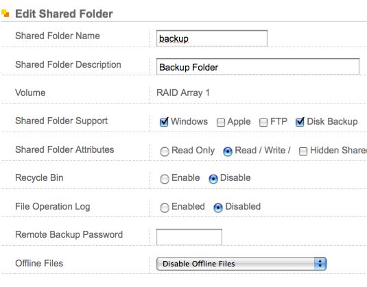 Terastation Web GUI: Edit Shared Folder